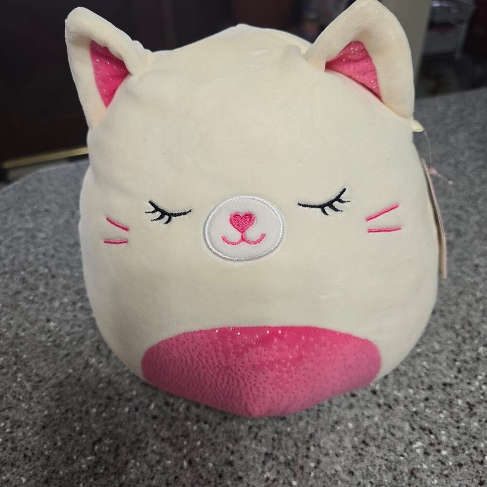 Squishmallow 8" CARMEN the Cat, white with pink Plush Stuffed Animal Toy
